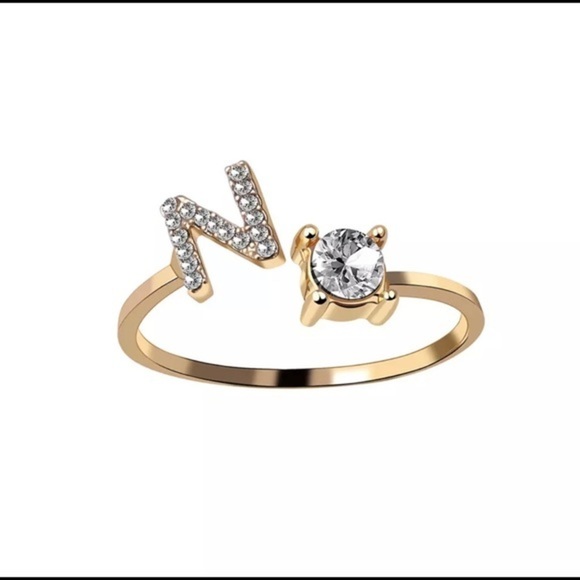 Jewelry - Gold Plated Adjustable N Rhinestone Ring